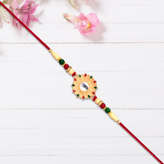 Floral Rakhi With Mirror Centerpiece