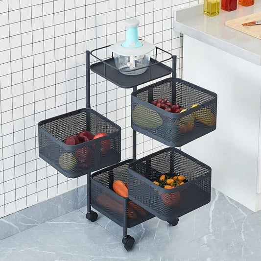 Metal High Qaulity Kitchen Trolley Kitchen Organizer Items And Kitchen Accessories Items For Kitchen Rack Square Design For Fruits Vegetable Onion Storage Kitchen Trolley With Wheels (4 Layer 3 Layer)