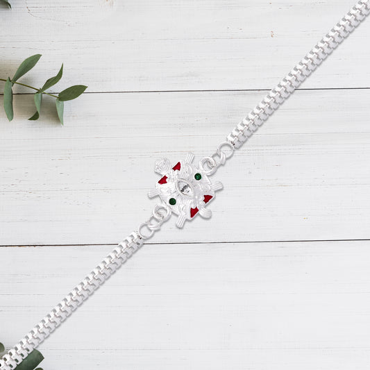 Designer Turtle Rakhi With Silver Finish And Enamel Highlights