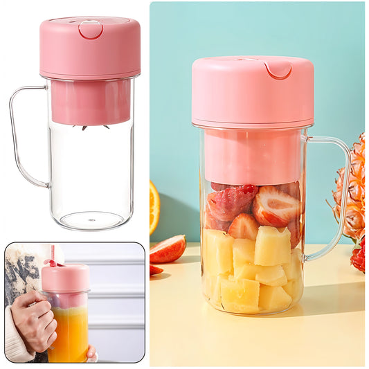 Portable Crusher Juicer With Handle Straw Usb Rechargeable 6 Blades (420 Ml)