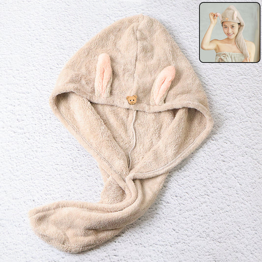 Cute Animal Ear Hooded Hair Drying Towel Wrap (1 Pc)