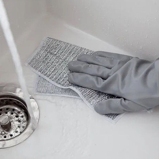 5564 Double-sided Multipurpose Microfiber Cloths Stainless Steel Scrubber Non-scratch Wire Dishcloth Durable Kitchen Scrub Cloth (1 Pc 20x20 Cm)