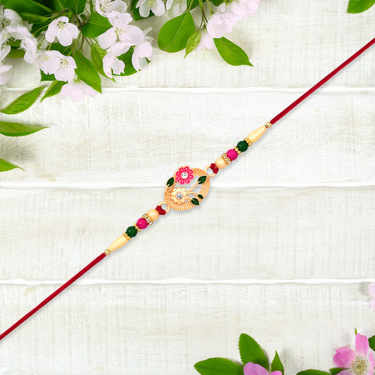 Flower Motif Rakhi With Moon-shaped Design