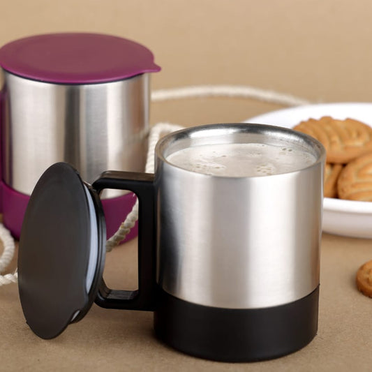 5565 Stainless Steel Coffeetea Cup Stainless Steel Lid Cover Hot Coffeetea Mug Hot Insulated Double Wall Stainless Steel Coffee And Milk Cup With Lid Handle Easy To Carry - Coffee Cup (1 Pc)