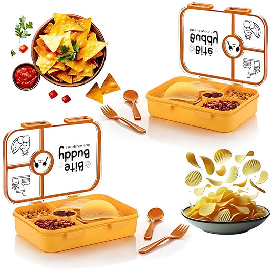 Bite Buddy 4-compartment Leak-resistant Plastic Lunch Box With Spoon Fork