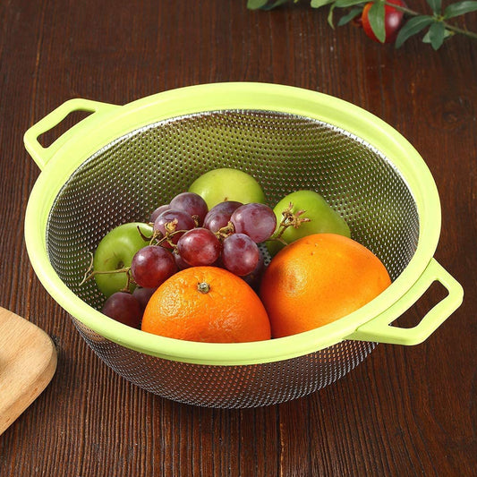 7147 Big Stainless Steel Colander With Handle Large Metal Mesh Basket Strainer For Pasta Spaghetti Berry Veggies Fruits Kitchen Food Colander Dishwasher Safe (1 Pc )