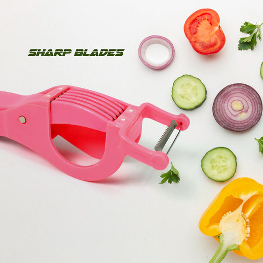 Plastic 2 In 1 Vegetable Fruit Multi Cutter 5 Blade Vegetable Cutter With Peeler (1 Pc Multicolor)
