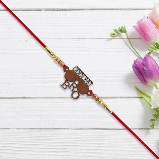 Trendy Wooden Rakhi For Brother Coolest Bro Design With Sunglass Motif Decorative Beads