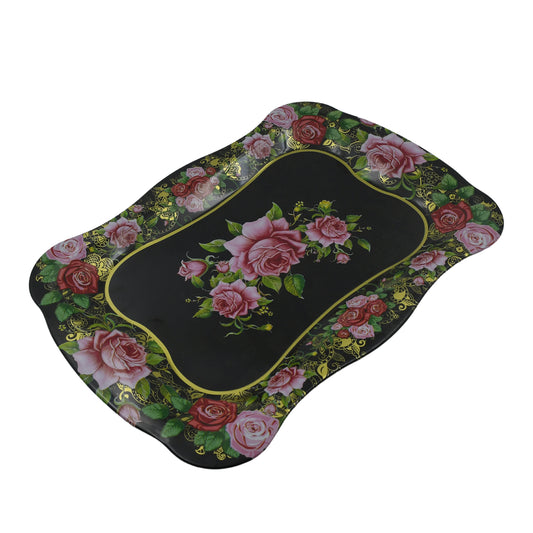 5537 Stainless Steel Serving Tray With Flower Printed Rectangle Premium Dining Table Plate (18 X 8.5 Inch 1 Pc)