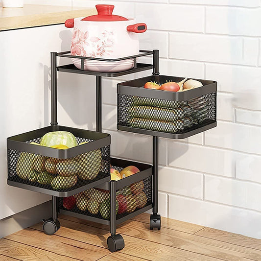 Metal High Qaulity Kitchen Trolley Kitchen Organizer Items And Kitchen Accessories Items For Kitchen Rack Square Design For Fruits Vegetable Onion Storage Kitchen Trolley With Wheels (4 Layer 3 Layer)