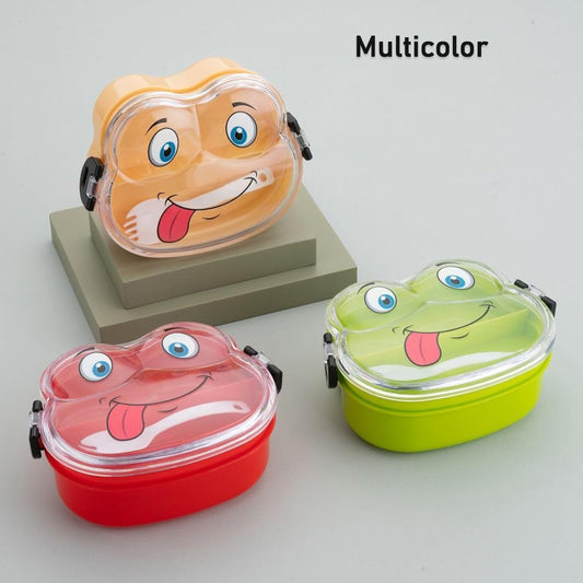 Double Layer Froggy Shape Lunch Box With Spoon (1 Pc Mix Color)