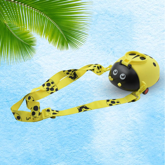 8822 Cute Plastic Bug Shape Water Bottle With Adjustable Shoulder Strap 4 Wheel Straw Portable Drinking Cup Water Bottle For Kids Water Bottle Return Gift For Kids Water Bottle With Straw School Kinds Water Bottle (1 Pc)