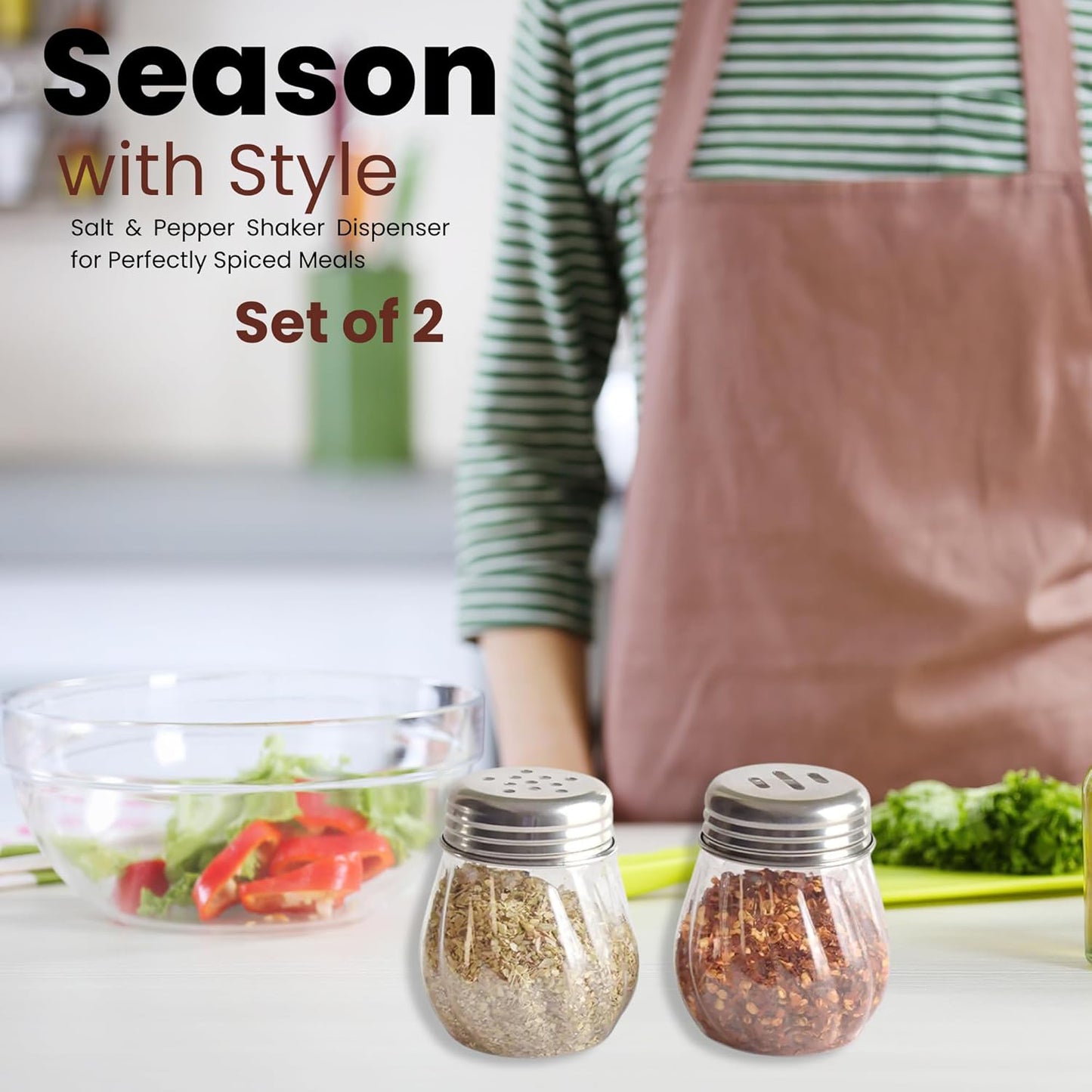 Apex Oregano  Chilli Flakes Dispenser Set  2 Pcs Glass Spice Shaker With Stainless Steel Lid