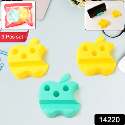 Multi-functional Apple-shaped Plastic Mobile Stand With Pen Holder (3 Pc  Mix Color)