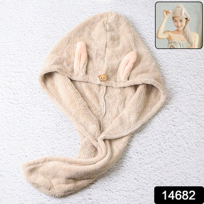 Cute Animal Ear Hooded Hair Drying Towel Wrap (1 Pc)