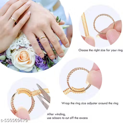 Ring Size Adjuster for Loose Rings - 4 Sizes Ring Sizer Ring Tightener Resizer Fit Spiral Silicone Tightener Set(4 Pcs,Gold)