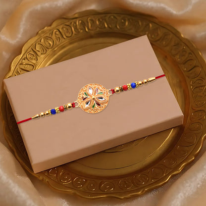Elegant Meenakari Floral Rakhi With Colorful Beads  Golden Detailing