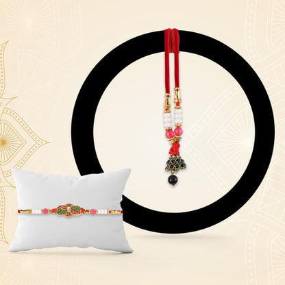 Elegant Bhabhi Lumba Rakhi With Butterfly Design Beaded Tassels  Pink Stone Work