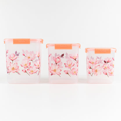 Square 3 Pcs Floral Printed Airtight Storage Container Set  Approx 2.8 Ltr 4.5 Ltr 6.9 Ltr (3 Pcs Set)
