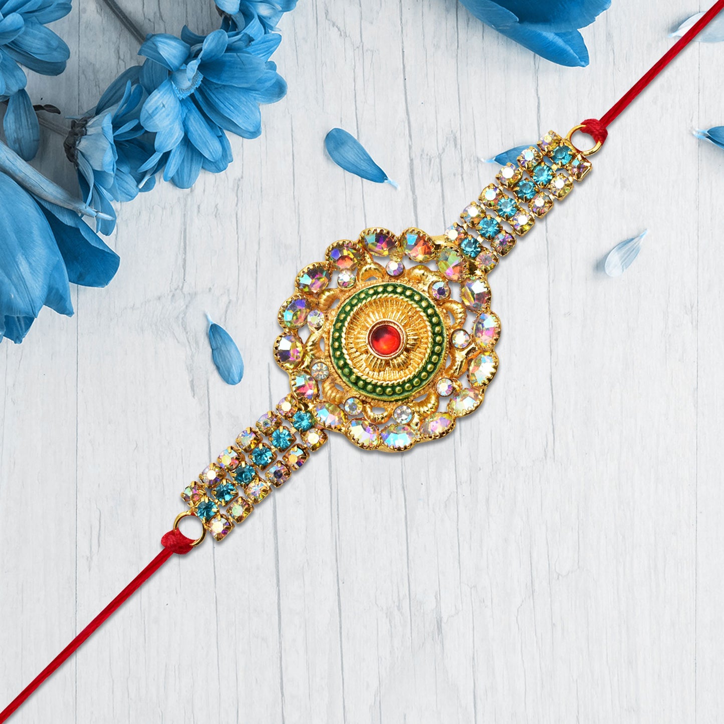 Grand Kundan Rakhi With Multicolor Stones