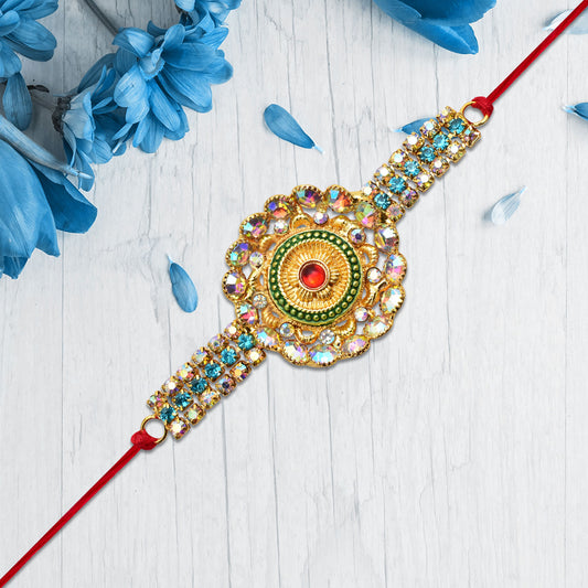 Grand Kundan Rakhi With Multicolor Stones