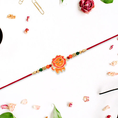 Cute Lion Kids Rakhi With Beaded Thread