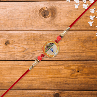 Divine Krishna Govardhan Parvat Rakhi With Pearl  Mauli Thread