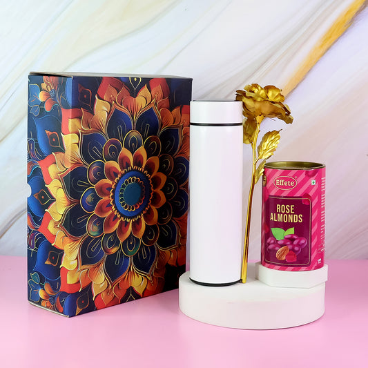 Effete Rose Almonds Gift Hamper Golden Rose With Bottle (3 Pc Set)