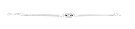 Elegant Silver Rakhi With Red-green Enamel Accents And Central Mirror Stone