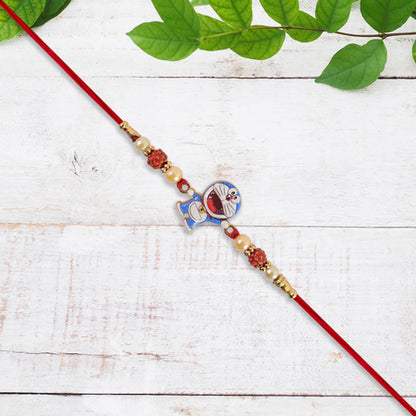 Cute Doraemon Kids Rakhi With Rudraksha  Pearl Beads