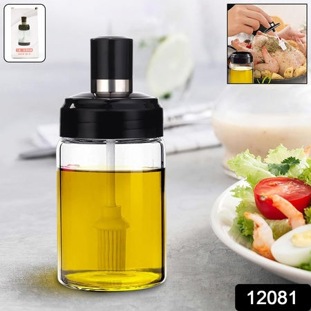 Clear Glass Oil Dispenser Bottle With Integrated Silicone Basting Brush (250ml Approx)