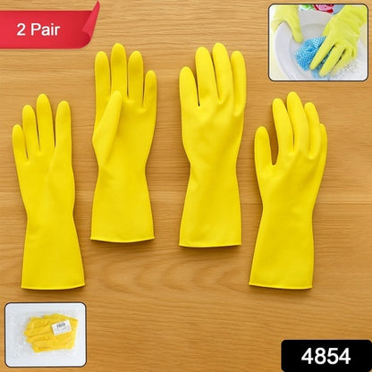 4854 2 Pair Med Yellow Gloves For Types Of Purposes Like Washing Utensils Gardening And Cleaning Toilet Etc.