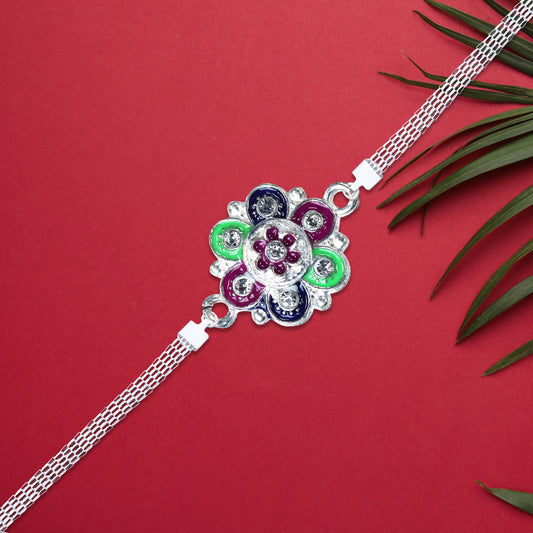 Silver Flower Motif Rakhi