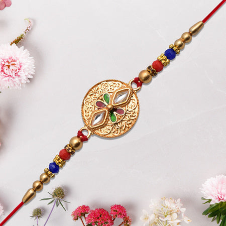 Antique Finish Rakhi With Meenakari  Kundan Work