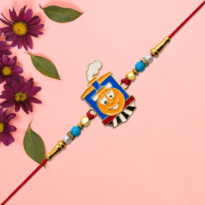 Kids Cartoon Train Rakhi With Colorful Beads