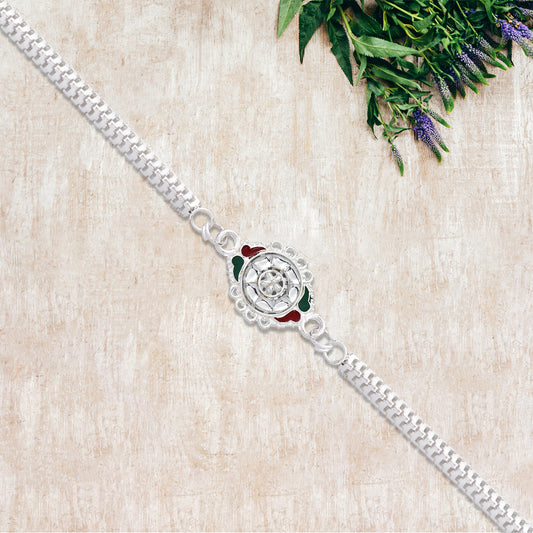 Stylish Rakhi With Intricate Floral Motif And Enamel Touches