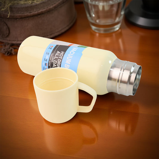 White Vacuum Flask Set  Stainless Steel Thermos With 3 Cups Approx 500ml