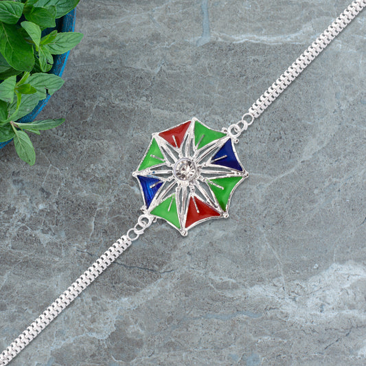 Colorful Star-shaped Rakhi With Central Stone