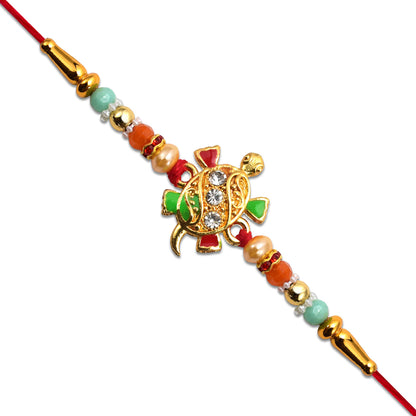 Tortoise Design Rakhi With Stones  Colorful Beads