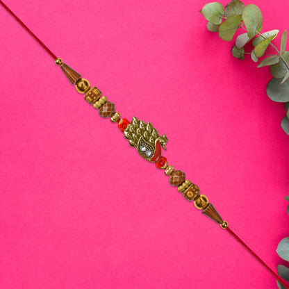 Antique Peacock Feather Rakhi With Beaded Thread