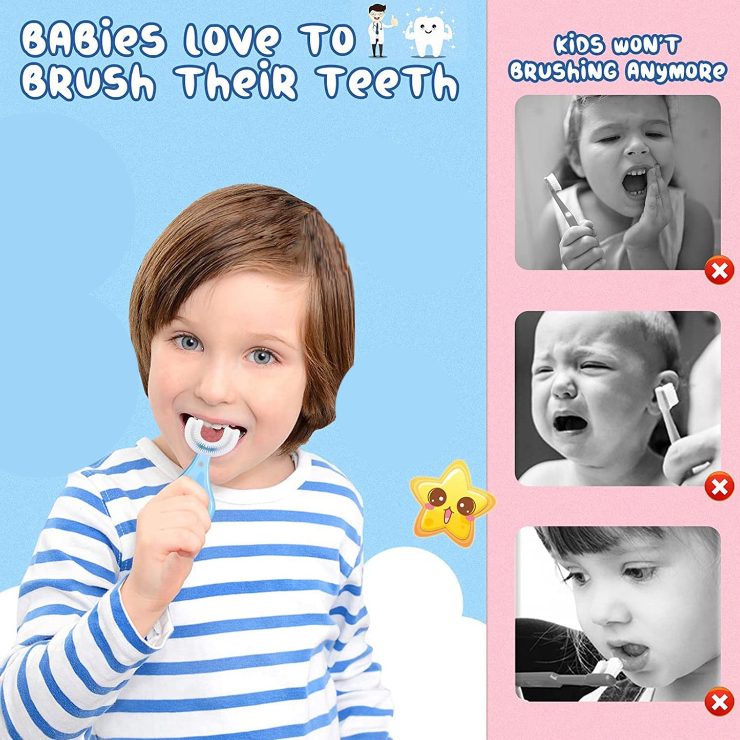 4003 U-shaped Toothbrush For Kids Manual Whitening Toothbrush Silicone Brush Head For Kids Children Infant Toothbrush For 2-6 Years| Pack of 2||