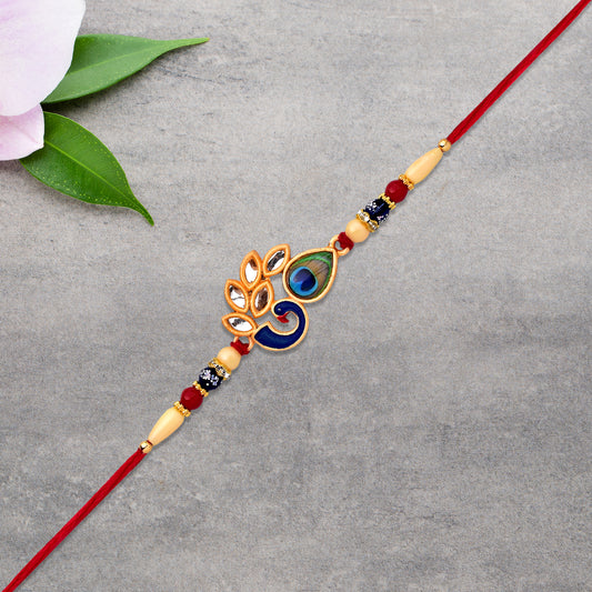 Artistic Mor Pankh Rakhi With Colorful Enamel And Traditional Thread