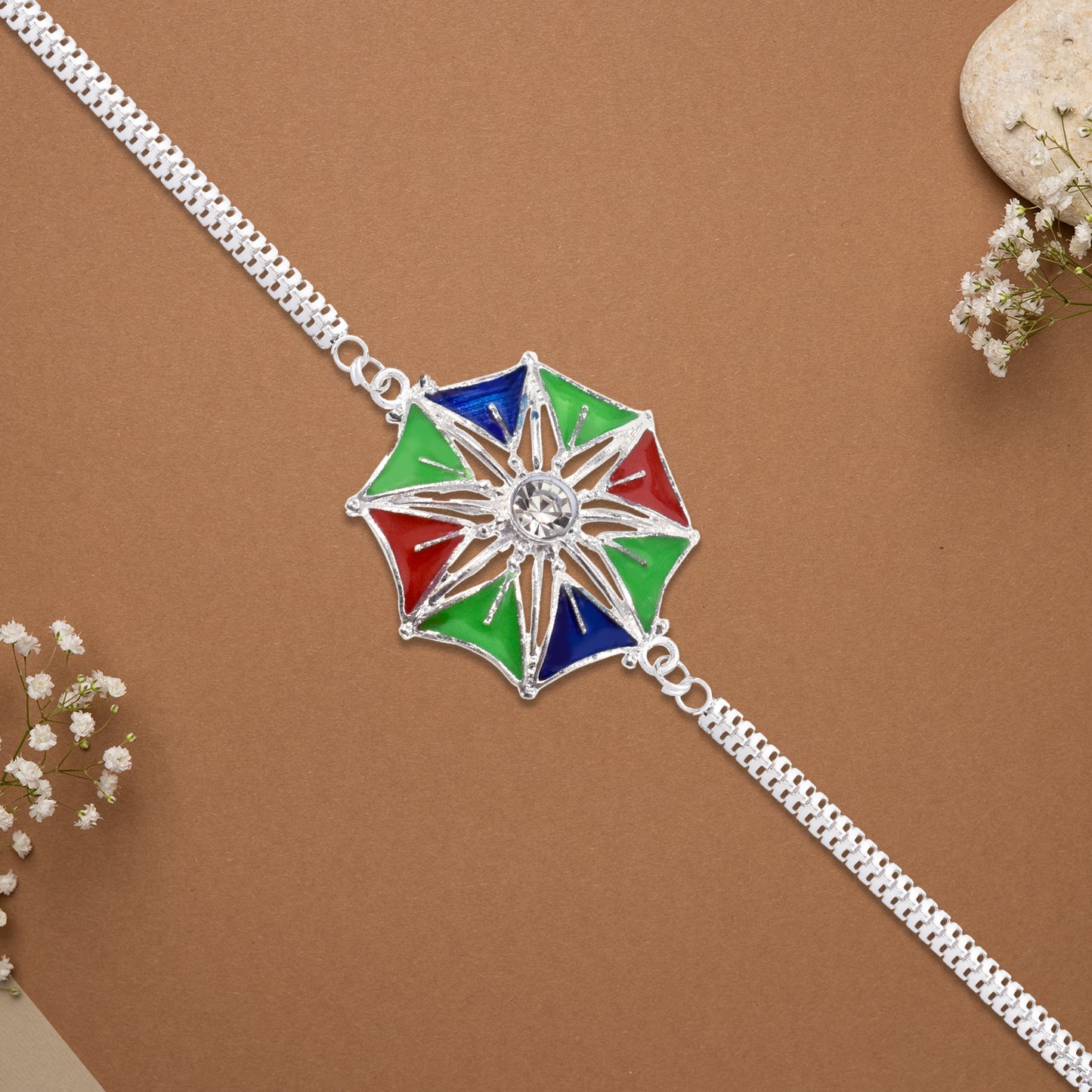 Colorful Star-shaped Rakhi With Central Stone
