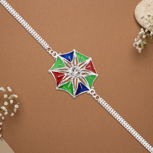 Colorful Star-shaped Rakhi With Central Stone