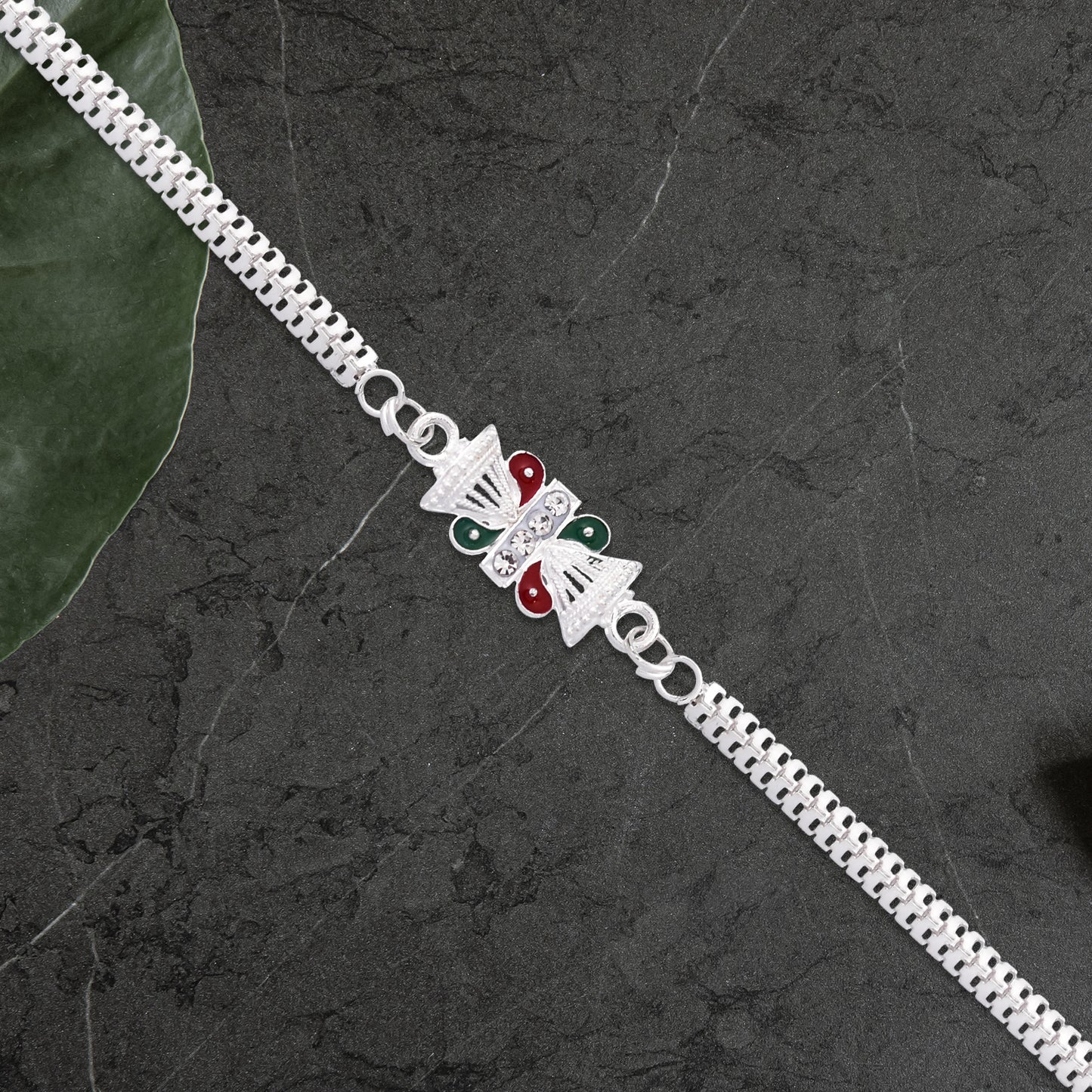 Twin Kalash Design Silver-toned Rakhi