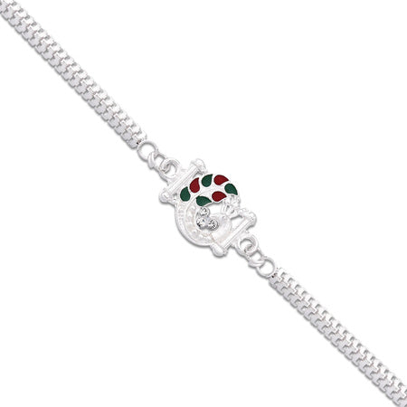 Silver Finish  Rakhi With Red-green Enamel