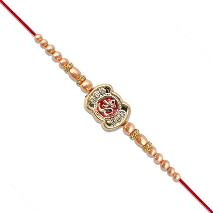 Om Rakhi With Stone Embellishments  Golden Beads