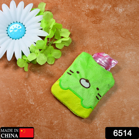 6514 Green Kitty Small Hot Water Bag With Cover For Pain Relief Neck Shoulder Pain And Hand Feet Warmer Menstrual Cramps.
