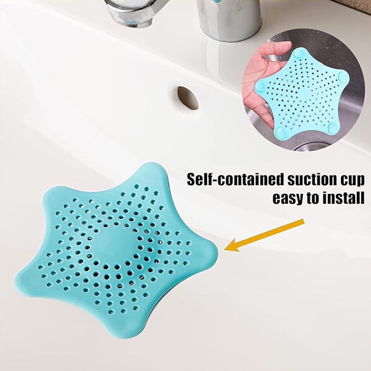 Aqua Blue Silicone Star Shaped Sink Filter Bathroom Hair Catcher Drain Strainers For Basin