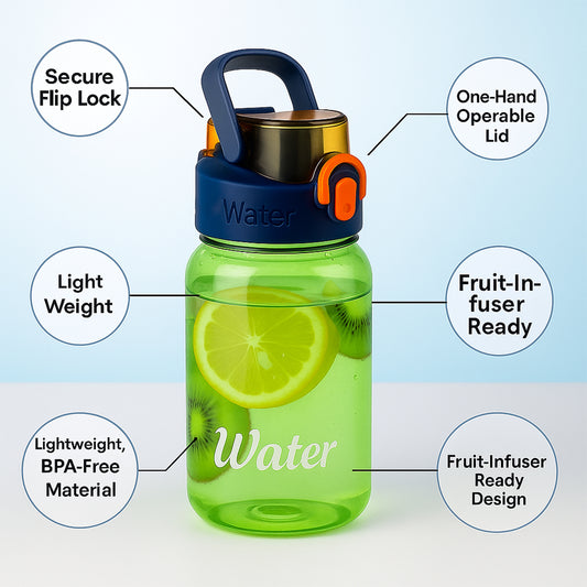 Green Leak-proof Portable Fruit Infuser Water Bottle Approx 600ml (1 Pc)